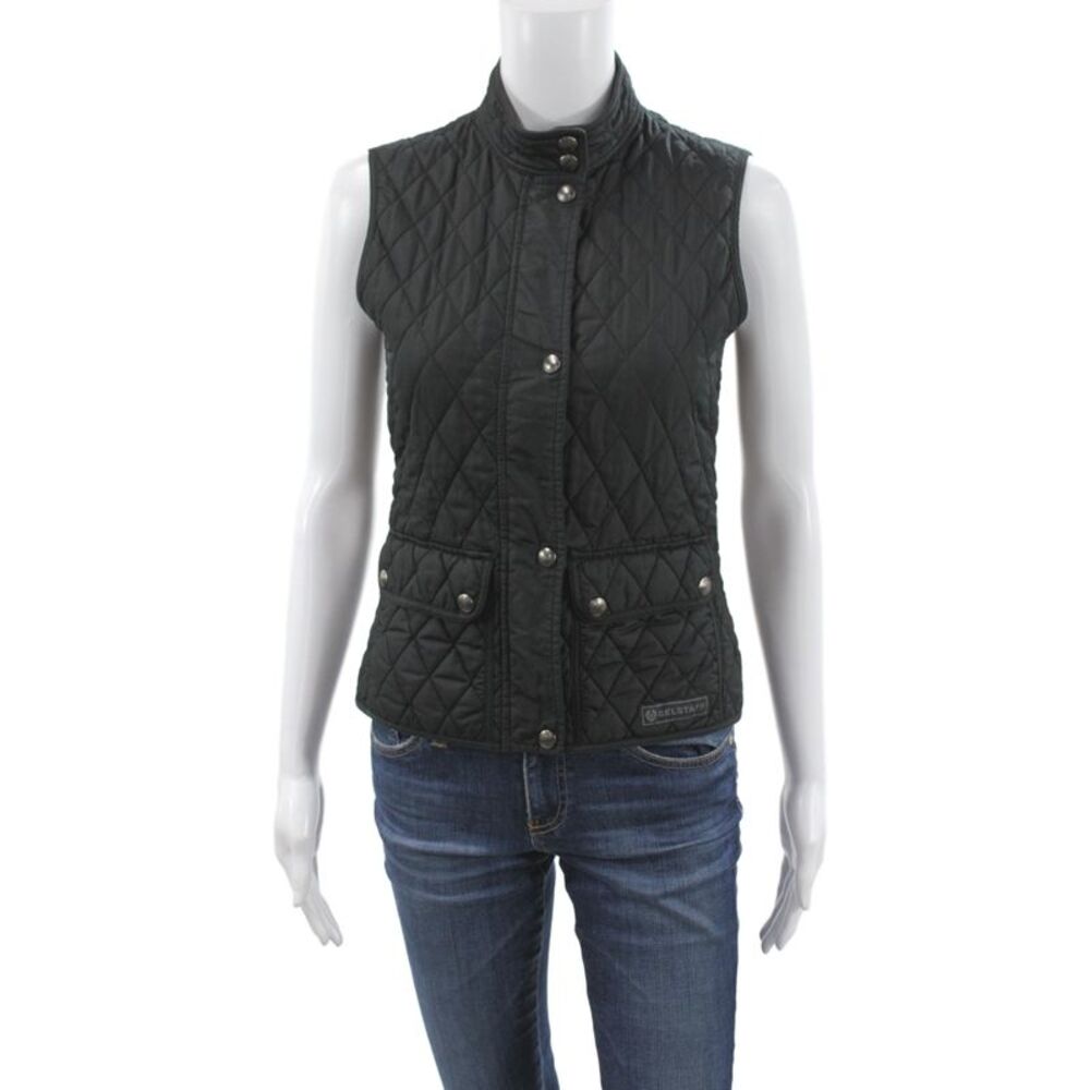 Belstaff Womens Quilted Argyle Sleeveless Black Polyester Vest Size 38